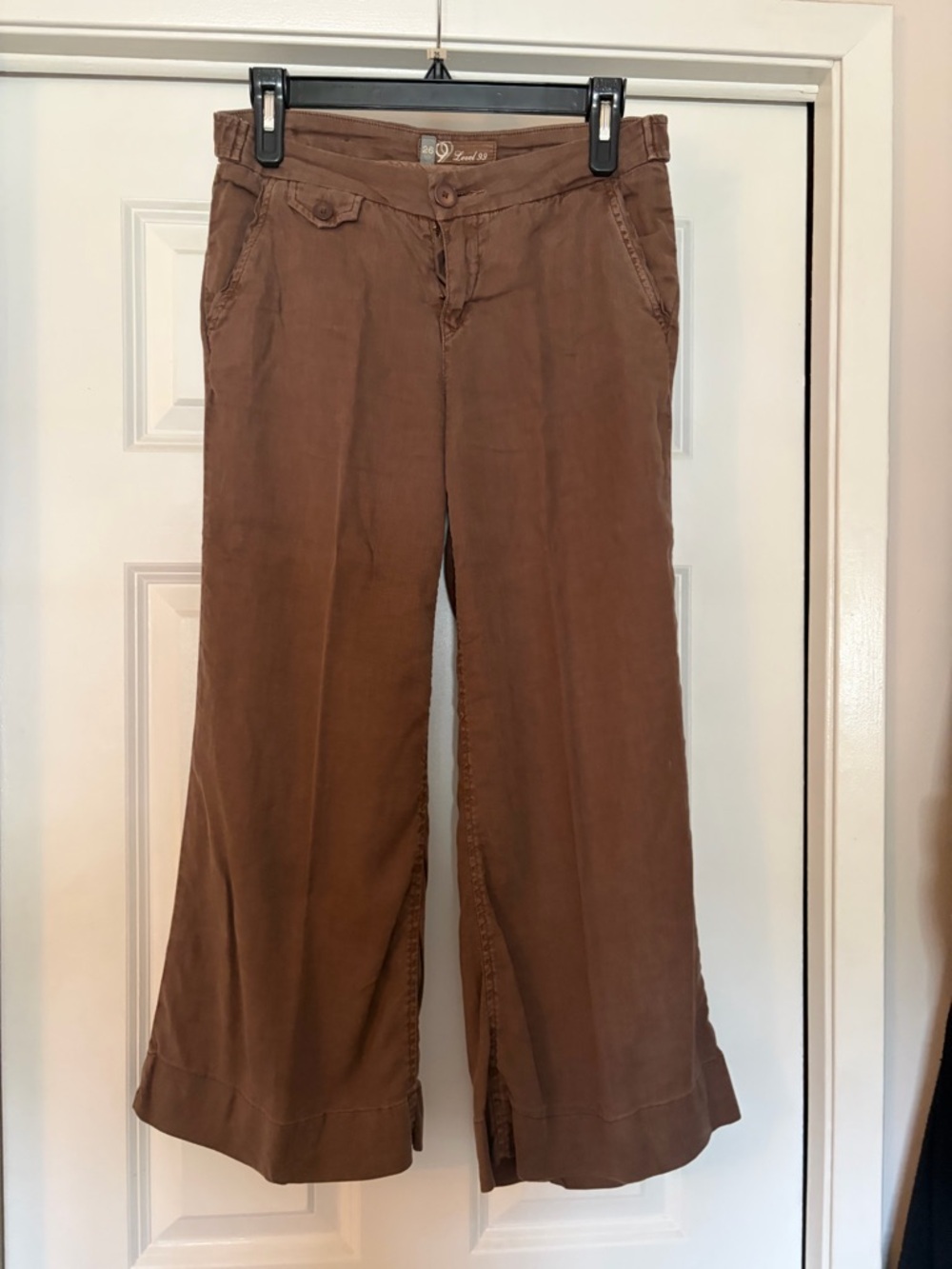 Level 99 Brown Linen Wide-Leg Flare Cropped Pants